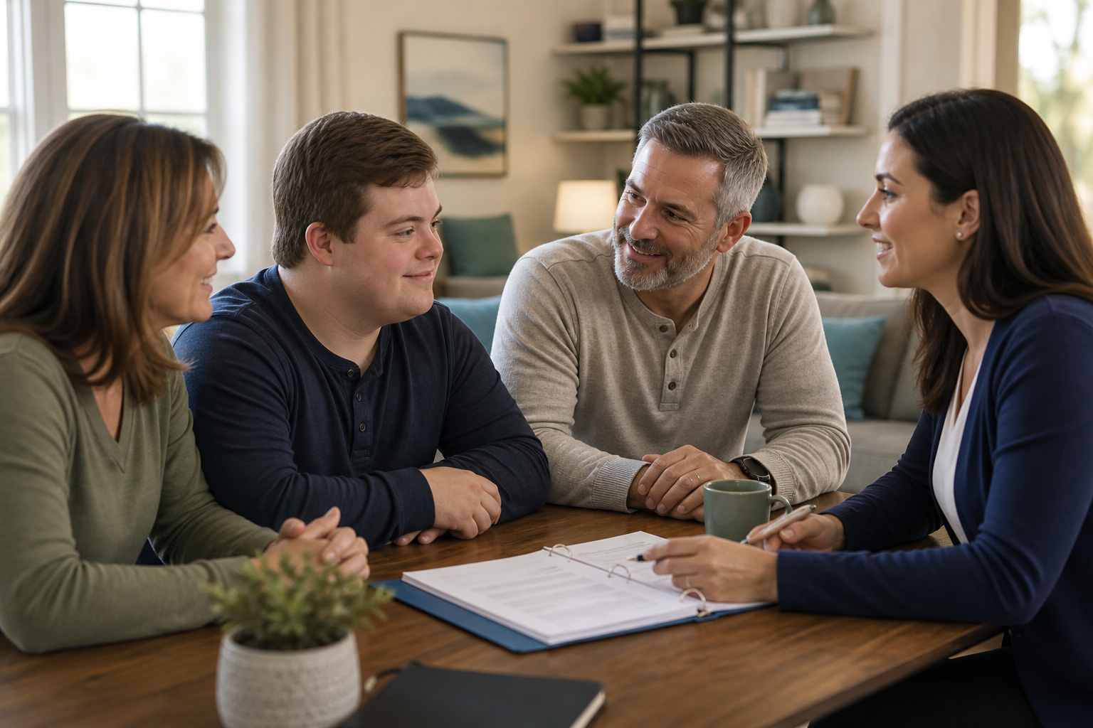 Family and ButterflyCare employee planning support for a young adult