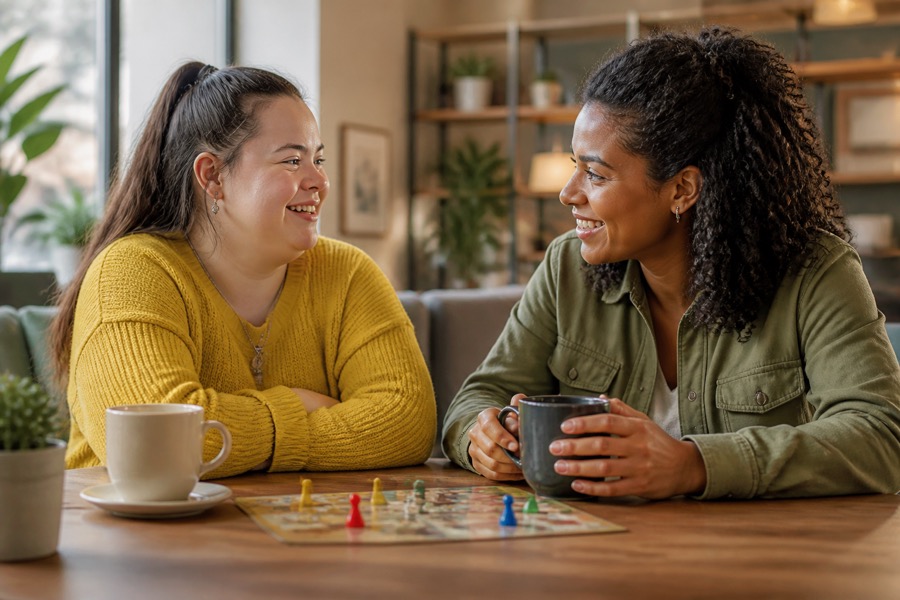 Young adult sharing companion care conversation with a caregiver