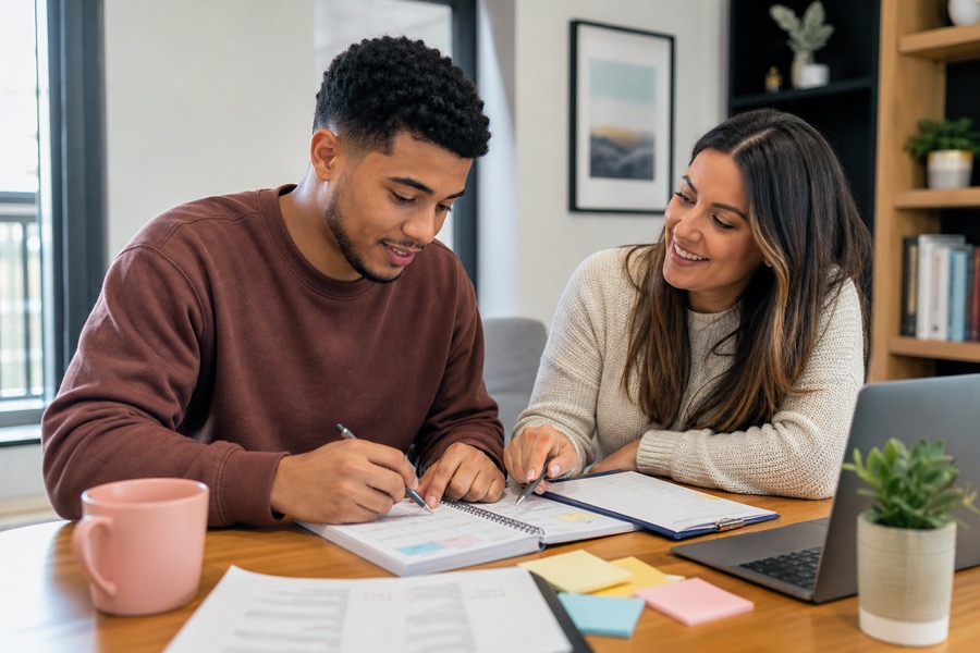 Young adult building life skills with a support professional